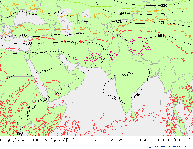 Z500/Yağmur (+YB)/Z850 GFS 0.25 Çar 25.09.2024 21 UTC