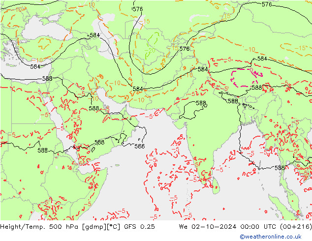 Z500/Rain (+SLP)/Z850 GFS 0.25 Qua 02.10.2024 00 UTC