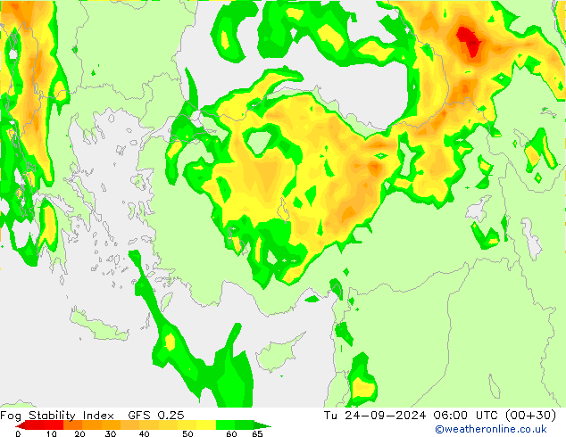 Fog Stability Index GFS 0.25 Tu 24.09.2024 06 UTC