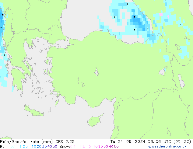 Rain/Snowfall rate GFS 0.25 mar 24.09.2024 06 UTC