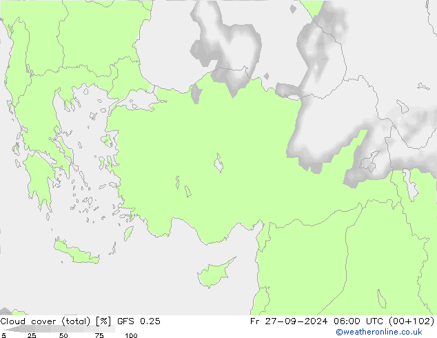 Bulutlar (toplam) GFS 0.25 Cu 27.09.2024 06 UTC