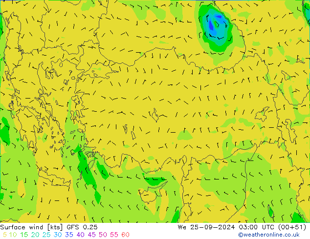 ветер 10 m GFS 0.25 ср 25.09.2024 03 UTC