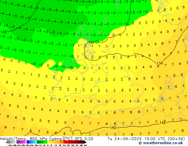 Z500/Yağmur (+YB)/Z850 GFS 0.25 Sa 24.09.2024 15 UTC