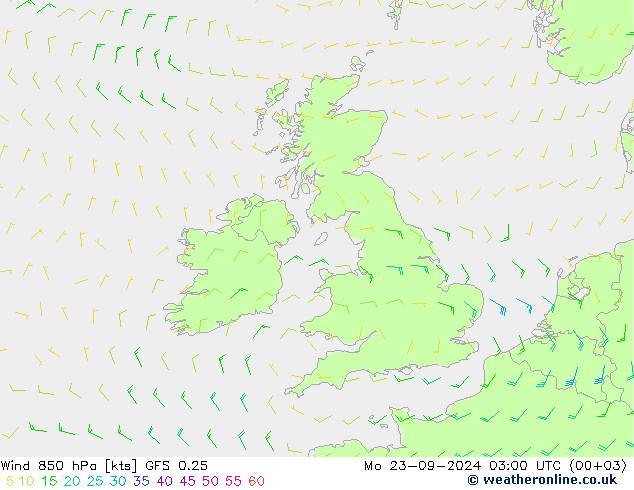 Vento 850 hPa GFS 0.25 Seg 23.09.2024 03 UTC