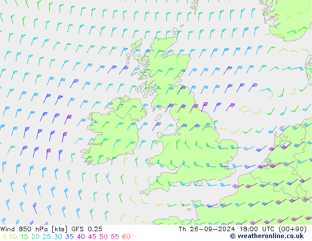 Wind 850 hPa GFS 0.25 do 26.09.2024 18 UTC