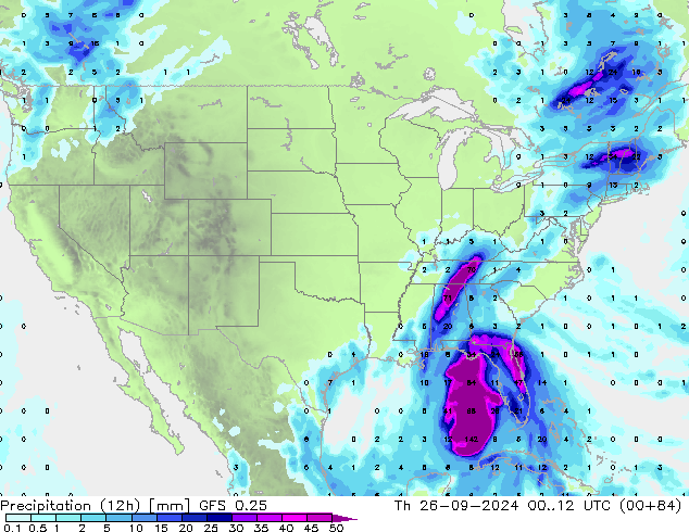 Precipitation (12h) GFS 0.25 Th 26.09.2024 12 UTC