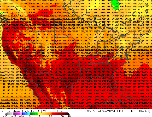 temperatura máx. (2m) GFS 0.25 Qua 25.09.2024 00 UTC