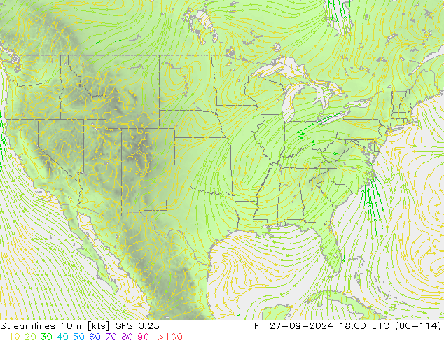 Streamlines 10m GFS 0.25 Fr 27.09.2024 18 UTC