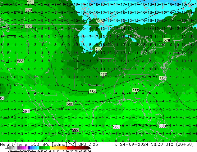 Z500/Rain (+SLP)/Z850 GFS 0.25 Tu 24.09.2024 06 UTC