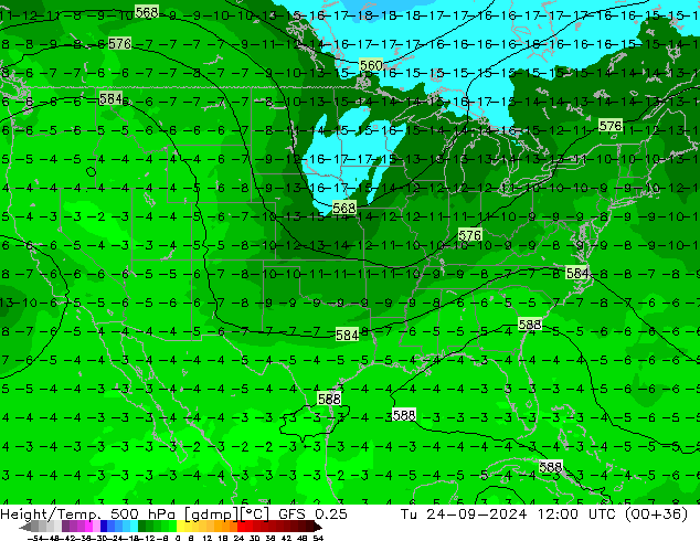 Z500/Rain (+SLP)/Z850 GFS 0.25 Út 24.09.2024 12 UTC