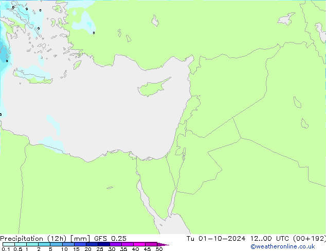 осадки (12h) GFS 0.25 вт 01.10.2024 00 UTC