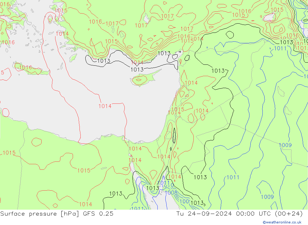 Presión superficial GFS 0.25 mar 24.09.2024 00 UTC