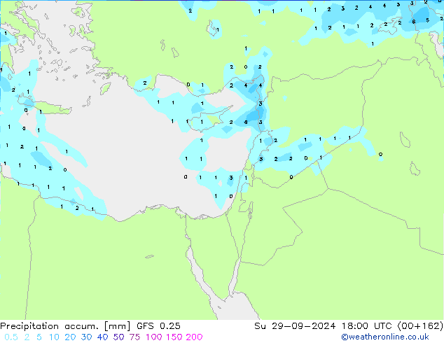 Toplam Yağış GFS 0.25 Paz 29.09.2024 18 UTC