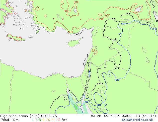High wind areas GFS 0.25 We 25.09.2024 00 UTC