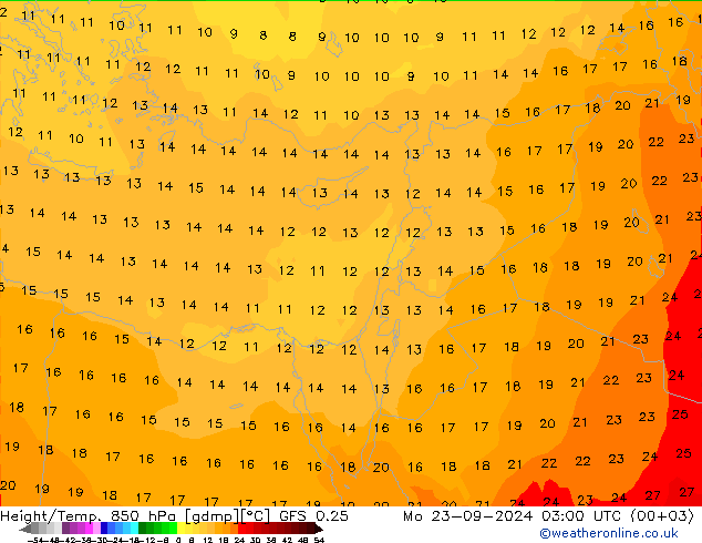 Yükseklik/Sıc. 850 hPa GFS 0.25 Pzt 23.09.2024 03 UTC