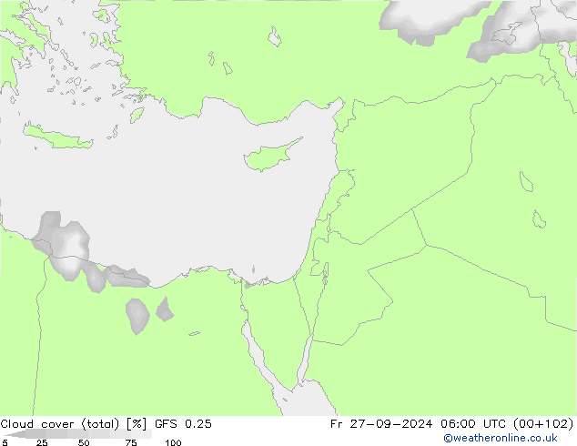 Nubi (totali) GFS 0.25 ven 27.09.2024 06 UTC