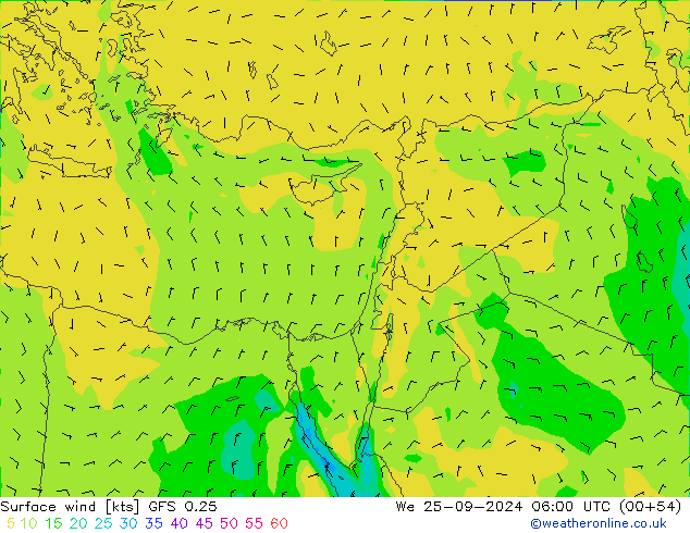 ветер 10 m GFS 0.25 ср 25.09.2024 06 UTC