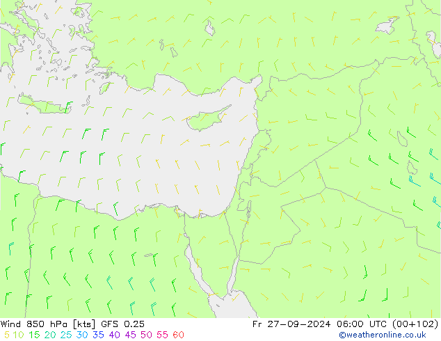 Vento 850 hPa GFS 0.25 ven 27.09.2024 06 UTC