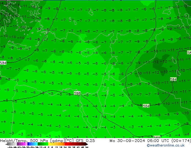 Z500/Rain (+SLP)/Z850 GFS 0.25 lun 30.09.2024 06 UTC