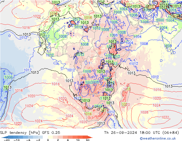 SLP tendency GFS 0.25 Th 26.09.2024 18 UTC