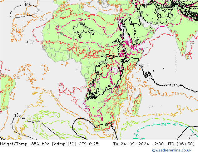 Z500/Rain (+SLP)/Z850 GFS 0.25 Tu 24.09.2024 12 UTC