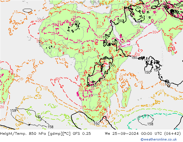 Z500/Rain (+SLP)/Z850 GFS 0.25 We 25.09.2024 00 UTC