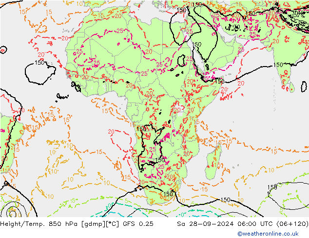 Z500/Rain (+SLP)/Z850 GFS 0.25 Sa 28.09.2024 06 UTC