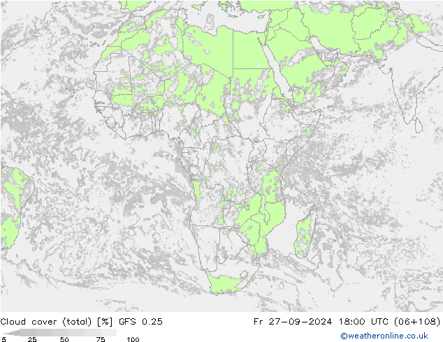 nuvens (total) GFS 0.25 Sex 27.09.2024 18 UTC