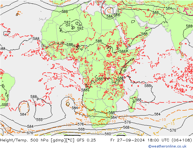 Z500/Rain (+SLP)/Z850 GFS 0.25 ven 27.09.2024 18 UTC