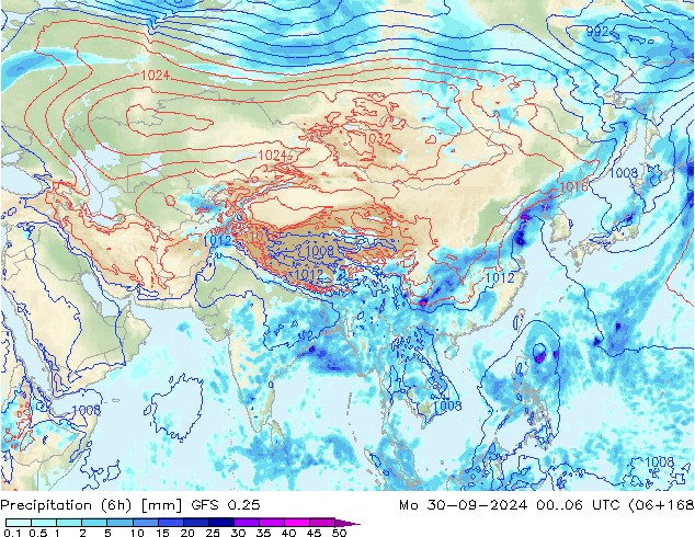 Z500/Rain (+SLP)/Z850 GFS 0.25 Mo 30.09.2024 06 UTC