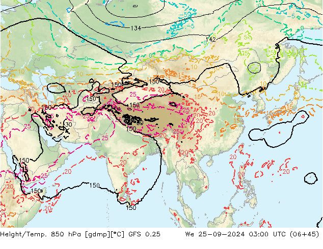 Z500/Rain (+SLP)/Z850 GFS 0.25 mer 25.09.2024 03 UTC