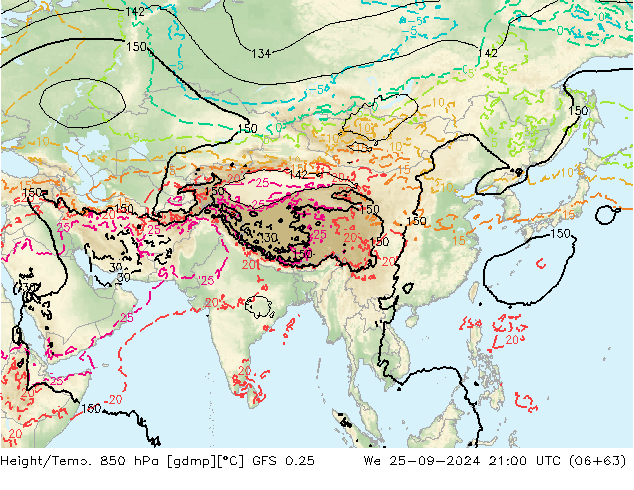 Z500/Yağmur (+YB)/Z850 GFS 0.25 Çar 25.09.2024 21 UTC