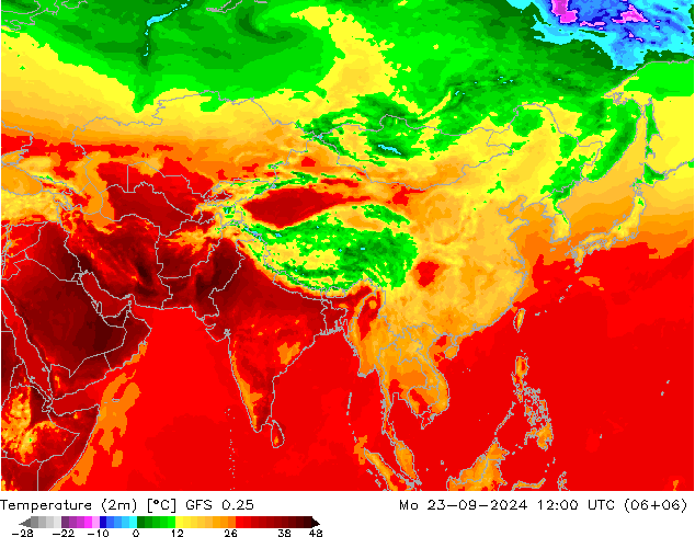 Temperatura (2m) GFS 0.25 Seg 23.09.2024 12 UTC