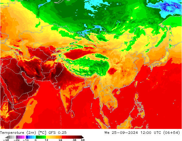 Temperatura (2m) GFS 0.25 mer 25.09.2024 12 UTC