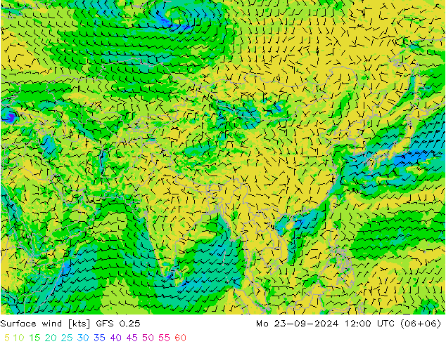 Surface wind GFS 0.25 Po 23.09.2024 12 UTC