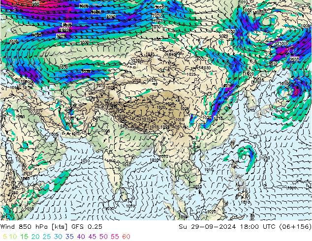 Wind 850 hPa GFS 0.25 Su 29.09.2024 18 UTC