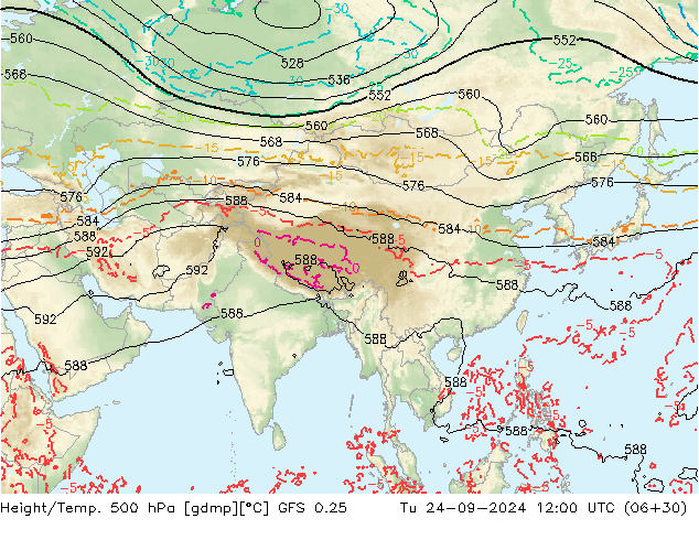 Z500/Rain (+SLP)/Z850 GFS 0.25 Tu 24.09.2024 12 UTC