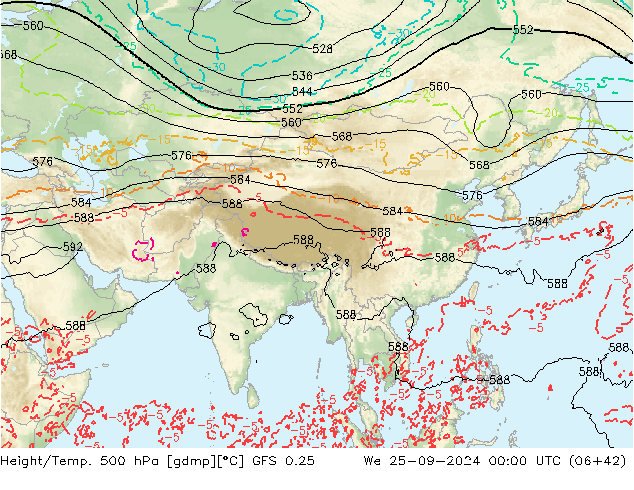 Height/Temp. 500 hPa GFS 0.25 mer 25.09.2024 00 UTC