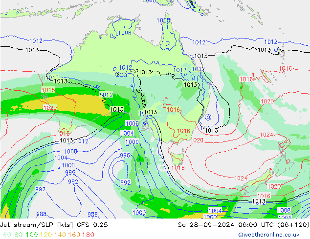 Jet stream/SLP GFS 0.25 So 28.09.2024 06 UTC