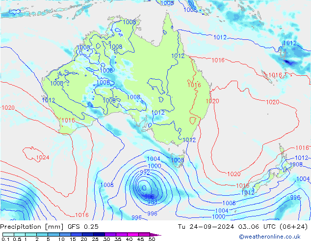 Précipitation GFS 0.25 mar 24.09.2024 06 UTC