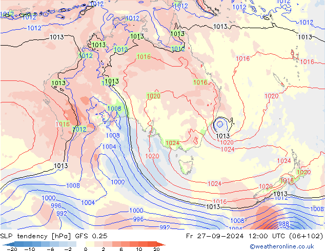 SLP tendency GFS 0.25 Fr 27.09.2024 12 UTC