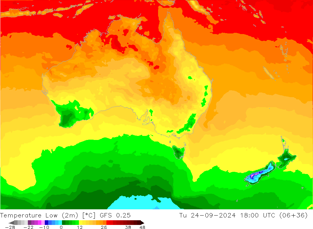 Minumum Değer (2m) GFS 0.25 Sa 24.09.2024 18 UTC