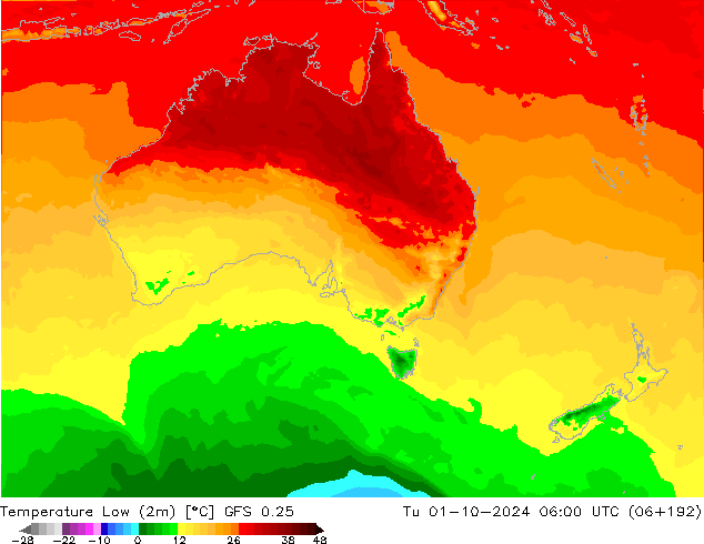 température 2m min GFS 0.25 mar 01.10.2024 06 UTC