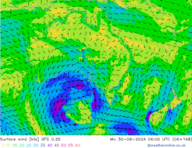 Surface wind GFS 0.25 Mo 30.09.2024 06 UTC