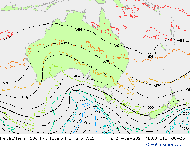 Z500/Yağmur (+YB)/Z850 GFS 0.25 Sa 24.09.2024 18 UTC