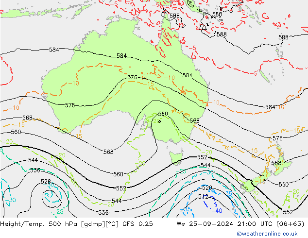 Z500/Rain (+SLP)/Z850 GFS 0.25 Mi 25.09.2024 21 UTC