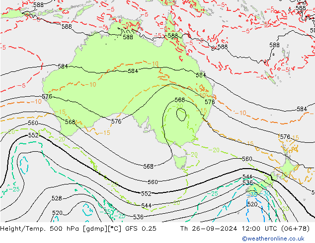 Z500/Rain (+SLP)/Z850 GFS 0.25  26.09.2024 12 UTC