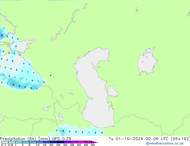 Z500/Rain (+SLP)/Z850 GFS 0.25 Út 01.10.2024 06 UTC