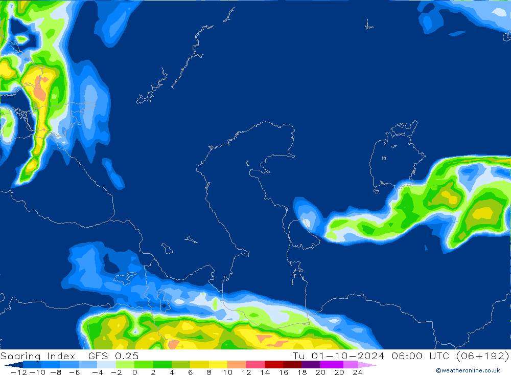 Soaring Index GFS 0.25 Tu 01.10.2024 06 UTC