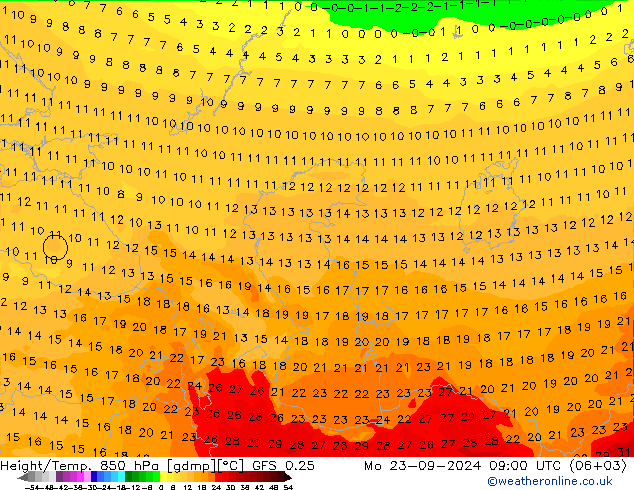 Z500/Yağmur (+YB)/Z850 GFS 0.25 Pzt 23.09.2024 09 UTC